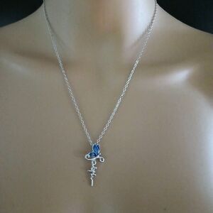 NEW Faith Butterfly Cross Pendant Necklace Silver Inspire Christian Jewelry Gift